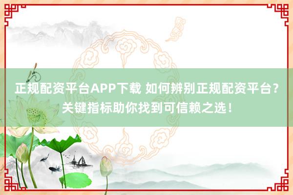 正规配资平台APP下载 如何辨别正规配资平台？关键指标助你找到可信赖之选！