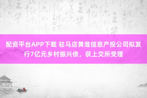 配资平台APP下载 驻马店黄淮信息产投公司拟发行7亿元乡村振兴债，获上交所受理