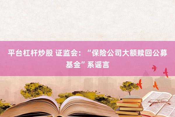 平台杠杆炒股 证监会：“保险公司大额赎回公募基金”系谣言